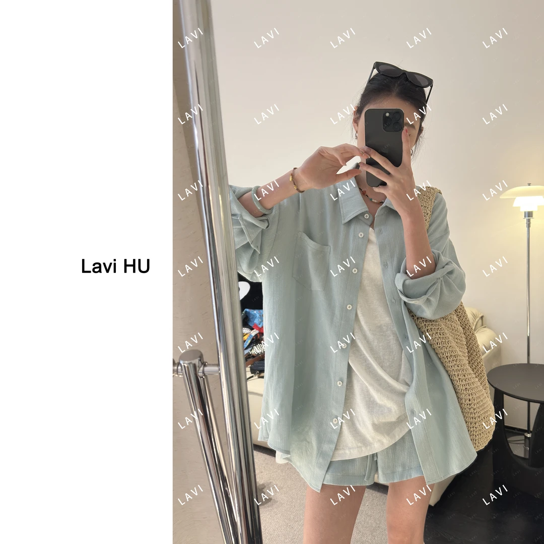 茉莉花茶 时尚休闲夏季宽松短裤衬衫套装LW3393