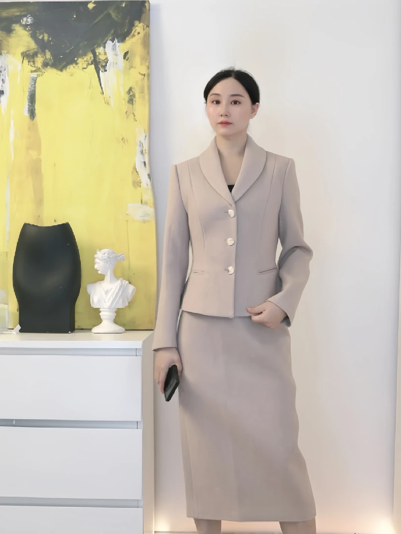 正式场合案场轻奢通勤毛呢子西装套装女职业装冬季两件套工作服厚