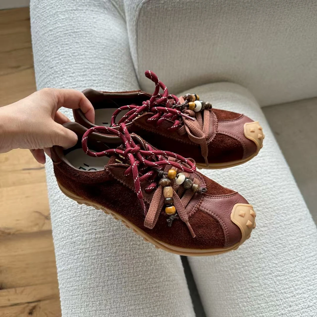 ShinyMuse超舒适暴走长毛绒真皮系带百搭时尚软底休闲鞋