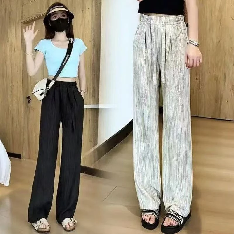 1号夏季女式扎染汉麻阔腿裤新款高腰抽绳慵懒美式休闲高腰显瘦