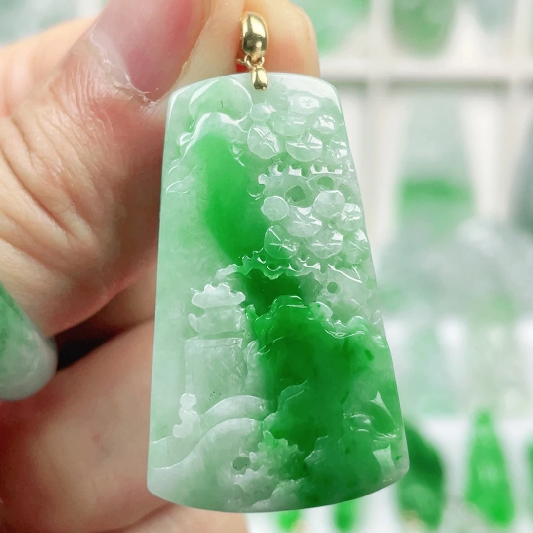 吊坠(不含链)18K金镶嵌翡翠