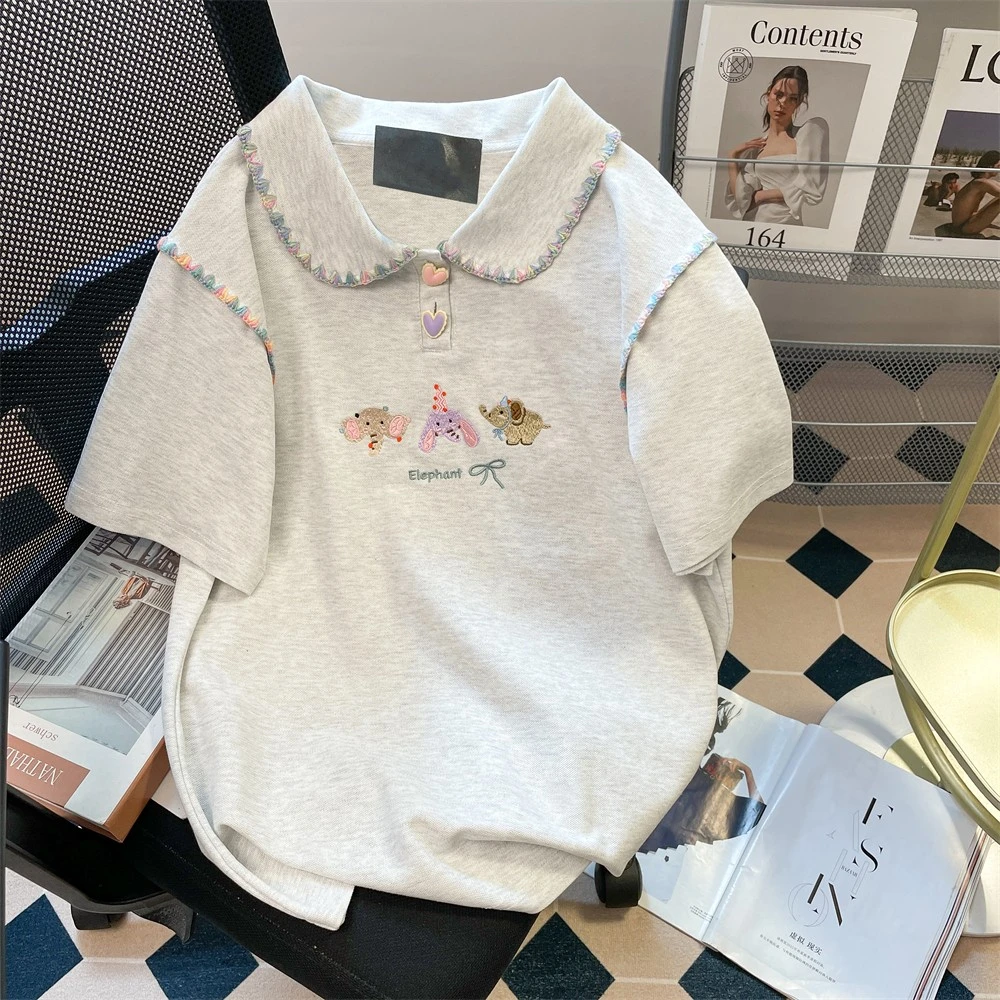 【陈思晨】儿童夏季短袖体恤2025新款女童夏款休闲POLO衫T卡通刺绣