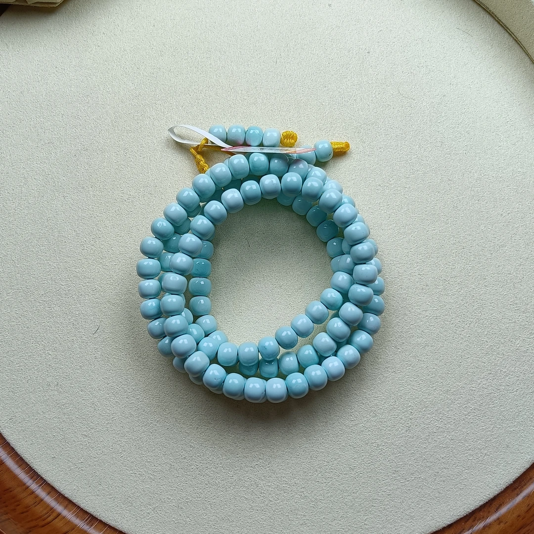 天然原矿绿松石108颗尺寸6.7mm男女配饰文玩料质细腻干净