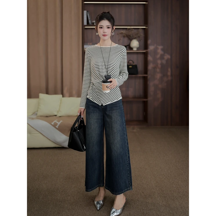 TITI定制【单宁松弛】轻奢气质复古高腰显瘦阔腿牛仔裤TZ1718169