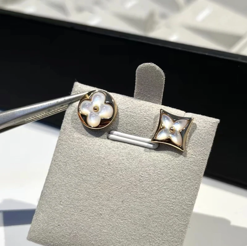 合金锆石耳饰 法式运动风女植物花卉耳钉蓝色男女通用