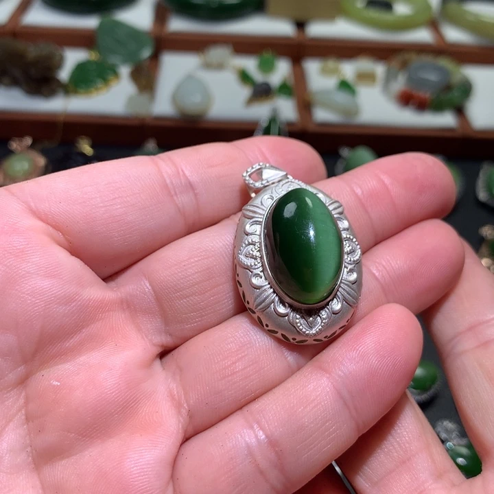 和田玉颈饰银S925镶嵌