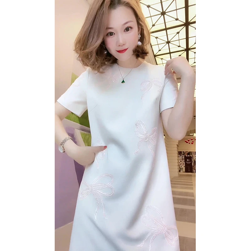 白色连衣裙气质女神范新款春夏印花法式高级感裙子5170