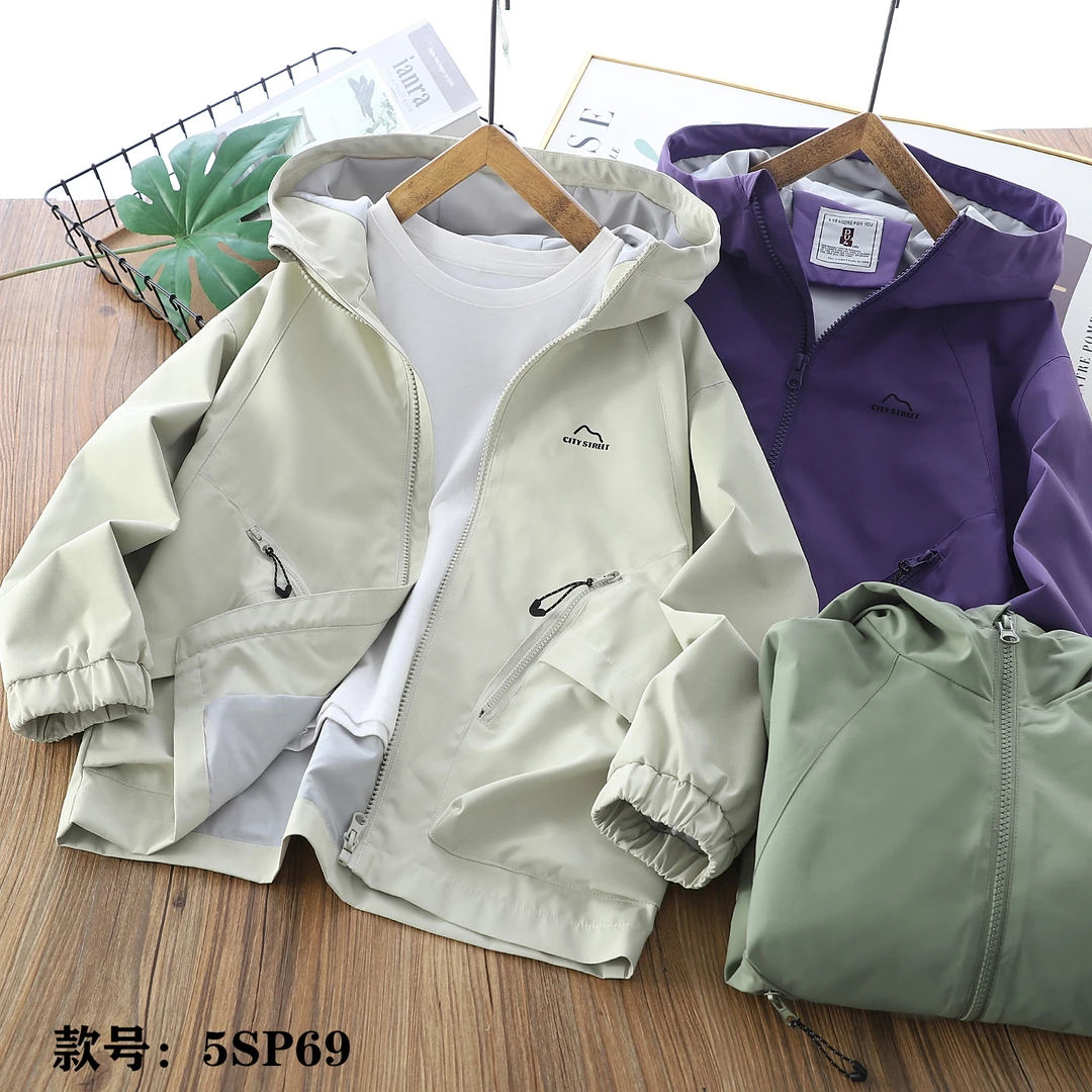 DU4新款中大童户外外套5SP69男女童上衣外套春秋款连帽冲锋衣