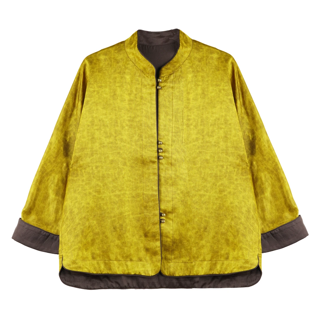 PP  2025新款时尚国风金黄色油缎龟 双排扣 长袖短外套24zh479