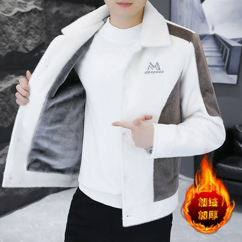 范希巴迪秋冬季男士夹克翻领加绒潮流加厚短款风衣男装毛呢外套