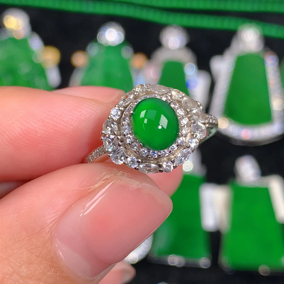 翡翠戒指银S925镶嵌翡翠