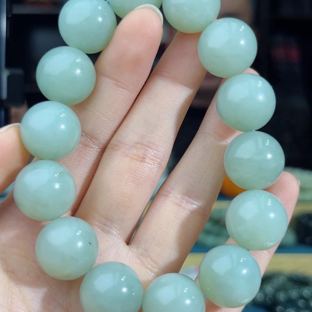 和田玉手链未镶嵌手串纯天然新疆且末料天空蓝16mm