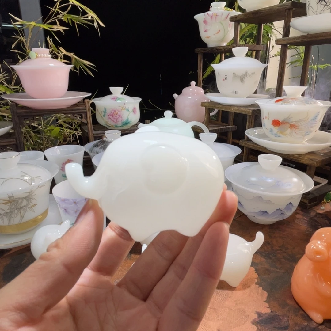 璞玉釉烧大象茶宠