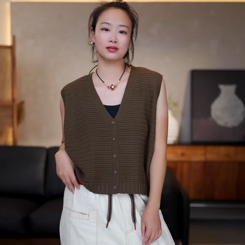【佐梦】923针织常规款吊带款马甲马夹宽松短款v领简约休闲坎肩