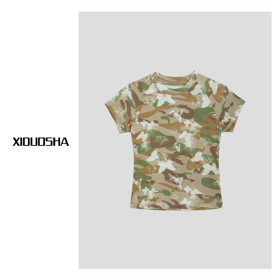 XIDUOSHA/喜朵莎 酷帅风圆领迷彩短袖上衣XDS1339