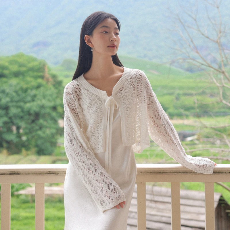 【直播专享】AIRIQI夏款都市百搭镂空宽松短款开衫AH42KS553