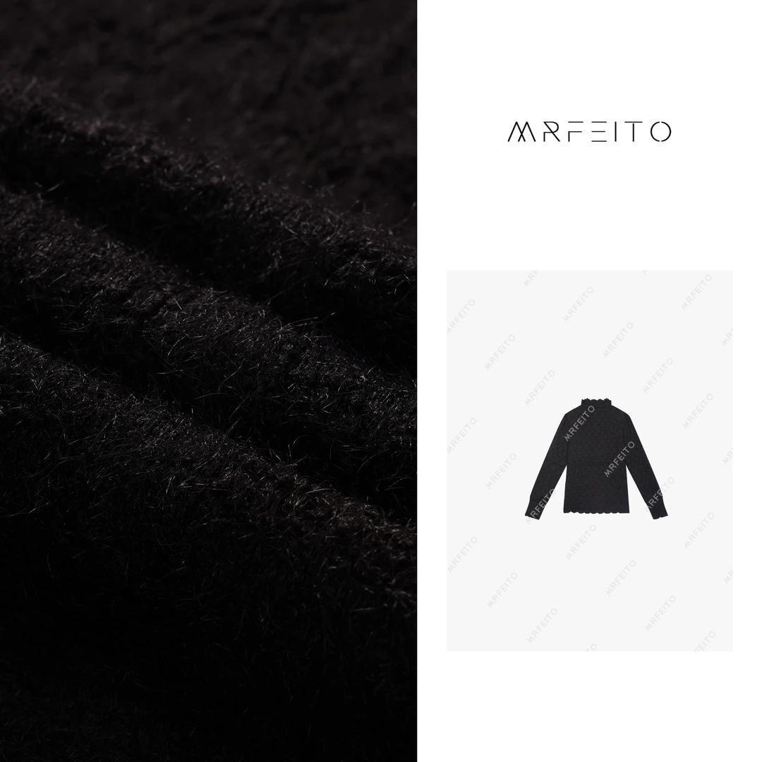 秋季新款洋气镂空钩花别致半高领波浪边针织打底衫H16SY01D28902