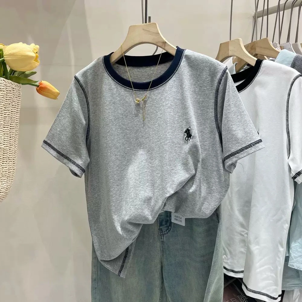 清仓福利款【战马·刺绣】男女同款纯棉时尚百搭简约撞色T恤24062