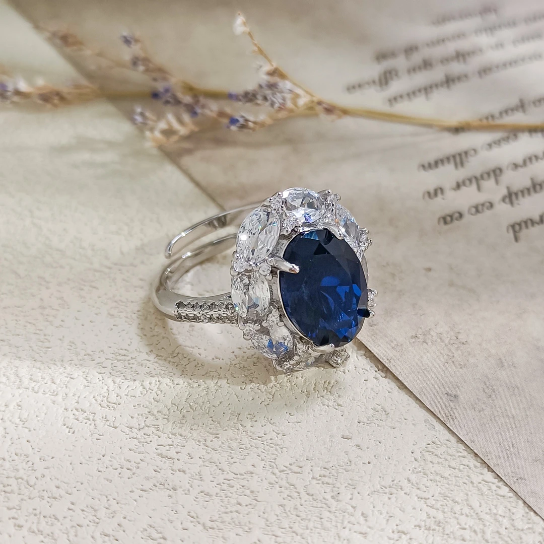 铜合金合成锆石戒指 WFXLM-008481【星蓝之泪】戒指轻奢精致