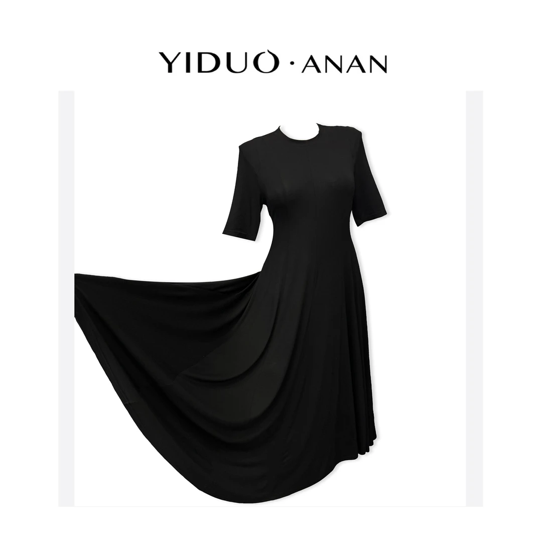 Yi·Duo 大码<纸片人 >赫本风短袖连衣裙