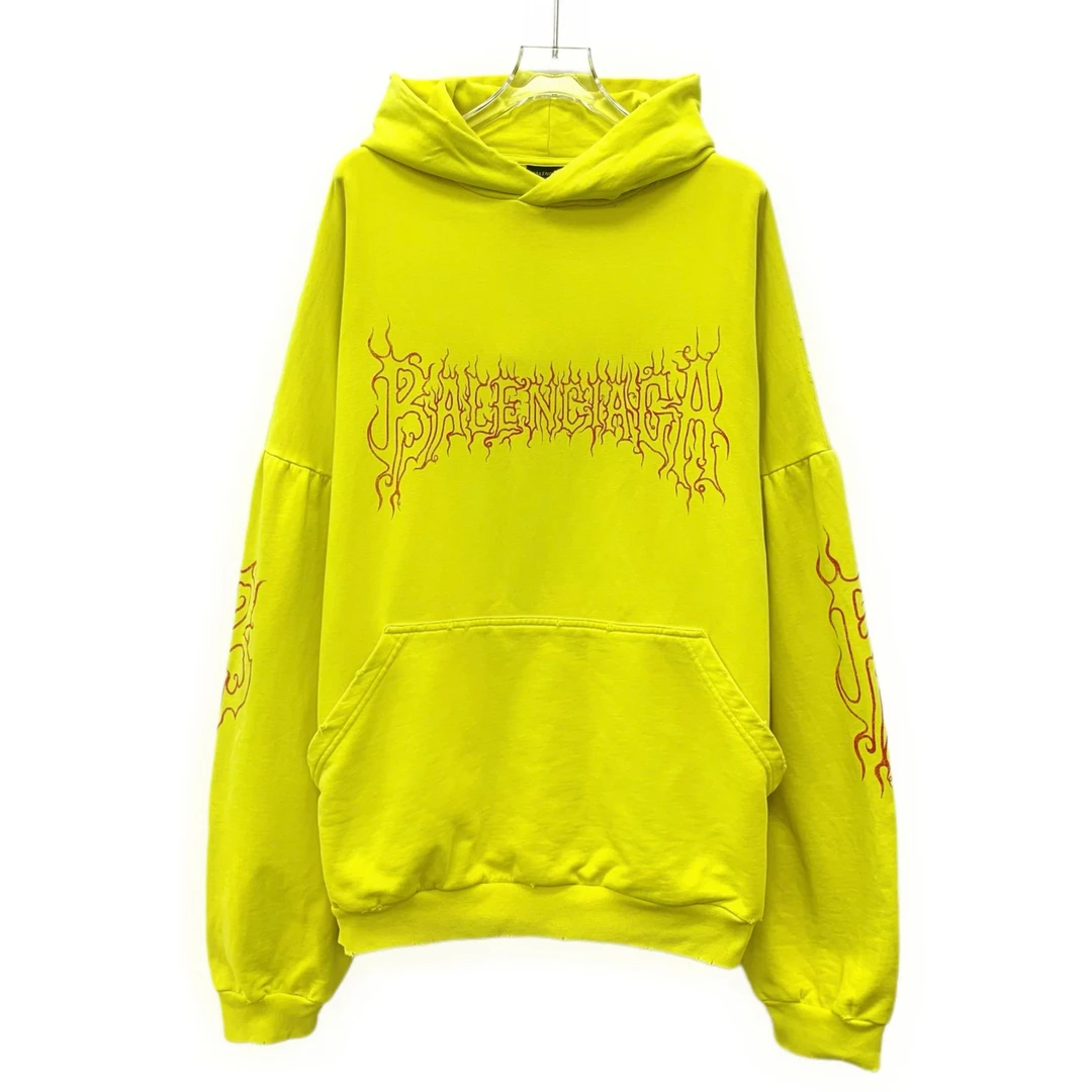 95新 Balenciaga/巴黎世家 IM0336 黄色logo字母棉质长袖卫衣 M码