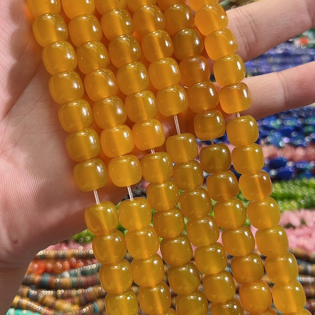 玛瑙/玉髓未镶嵌珠宝半成品蜜蜡黄玛瑙老型一条11mm