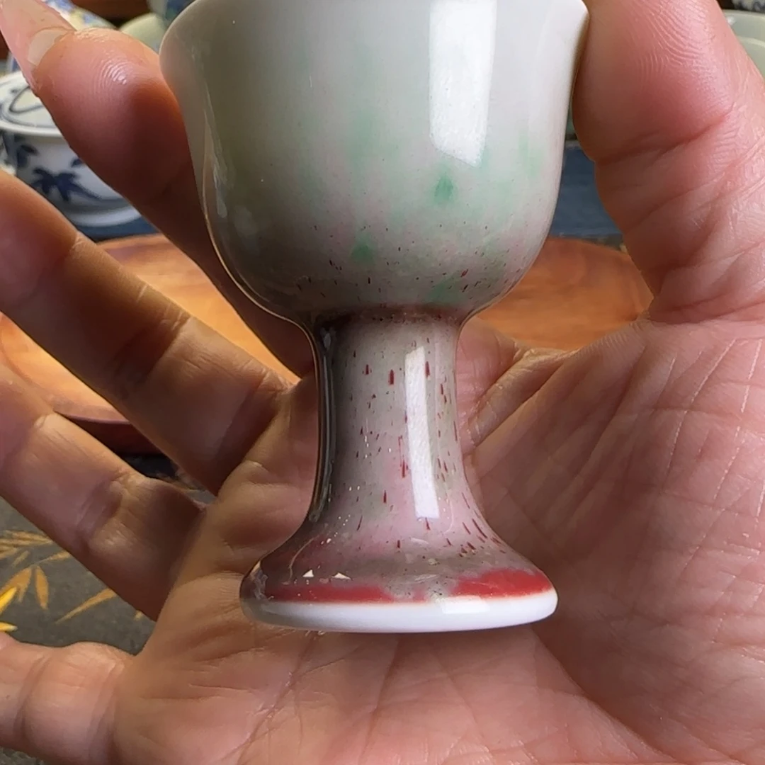 瓷片昵***3豇豆红柴窑高足杯
