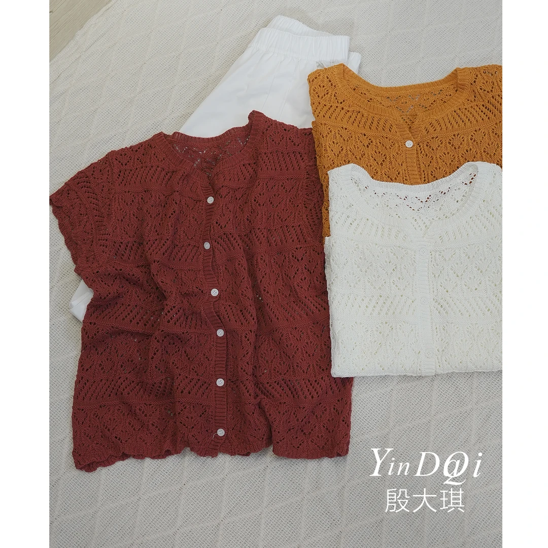 薄款清爽透气 镂空针织开衫短袖上衣女1813