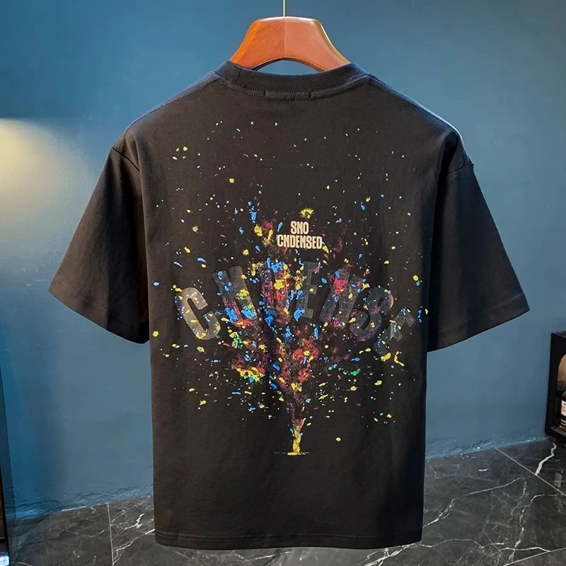 U&PURA夏季新款涂鸦彩绘宽松短袖T恤男士薄款休闲印花半截袖t恤