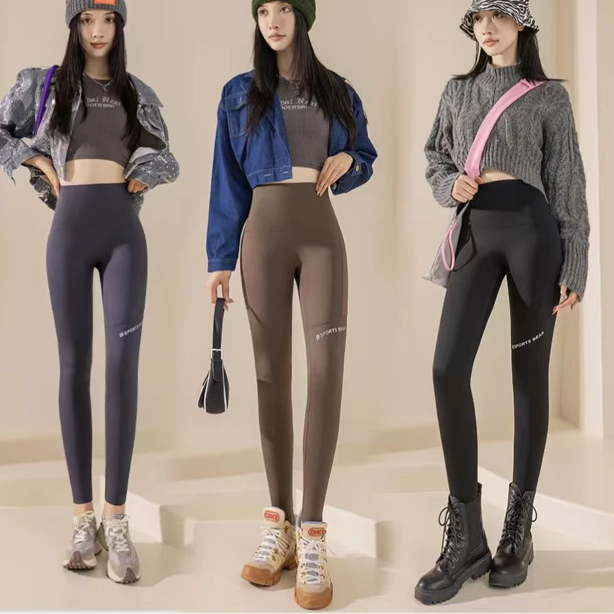 【彦丽家】加绒加厚手机口袋芭比裤九分打底裤