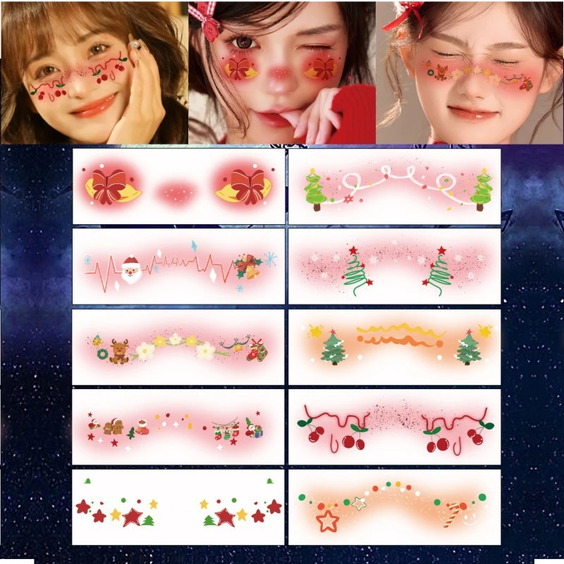 氛围感圣诞节妆容脸贴圣诞老人妆容纹身贴拍摄道具贴纸防水防汗