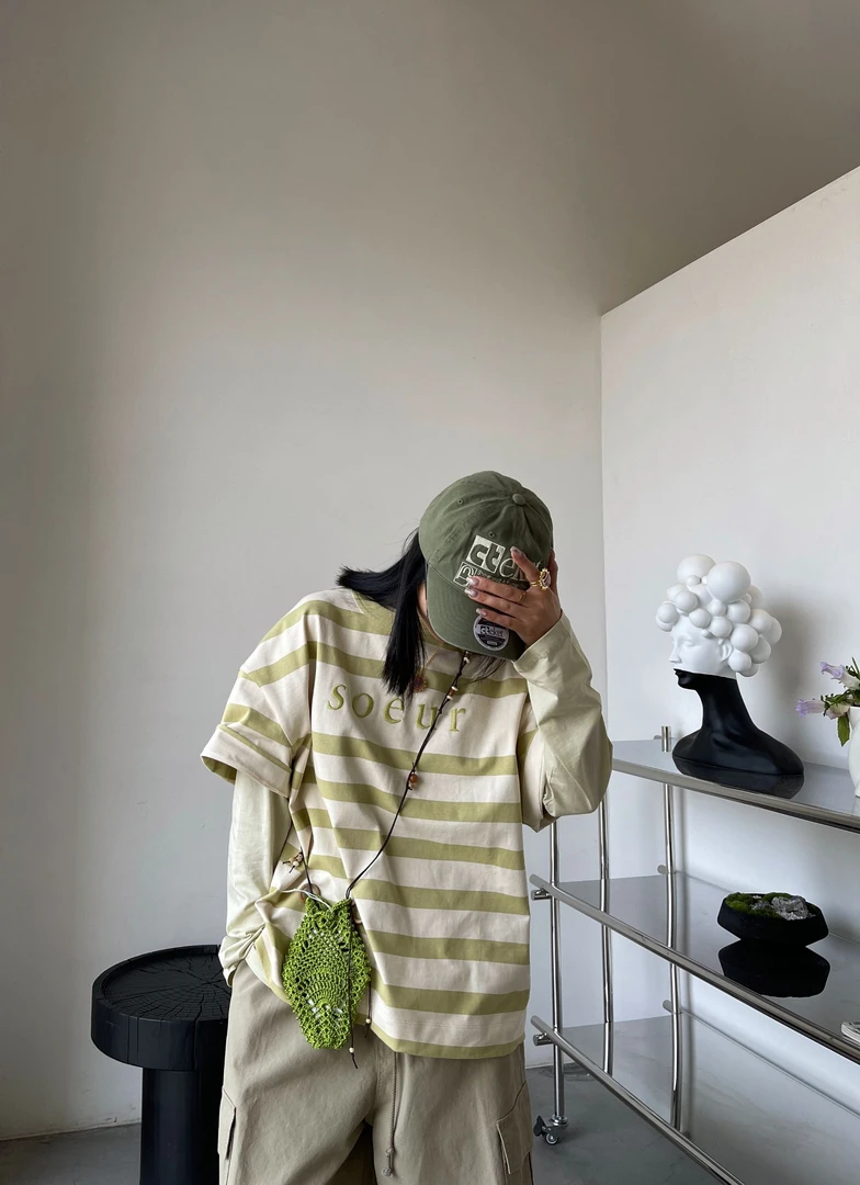 【SOEUR】25早春TSH1414ADAM 巴黎设计师条纹字母短袖T恤