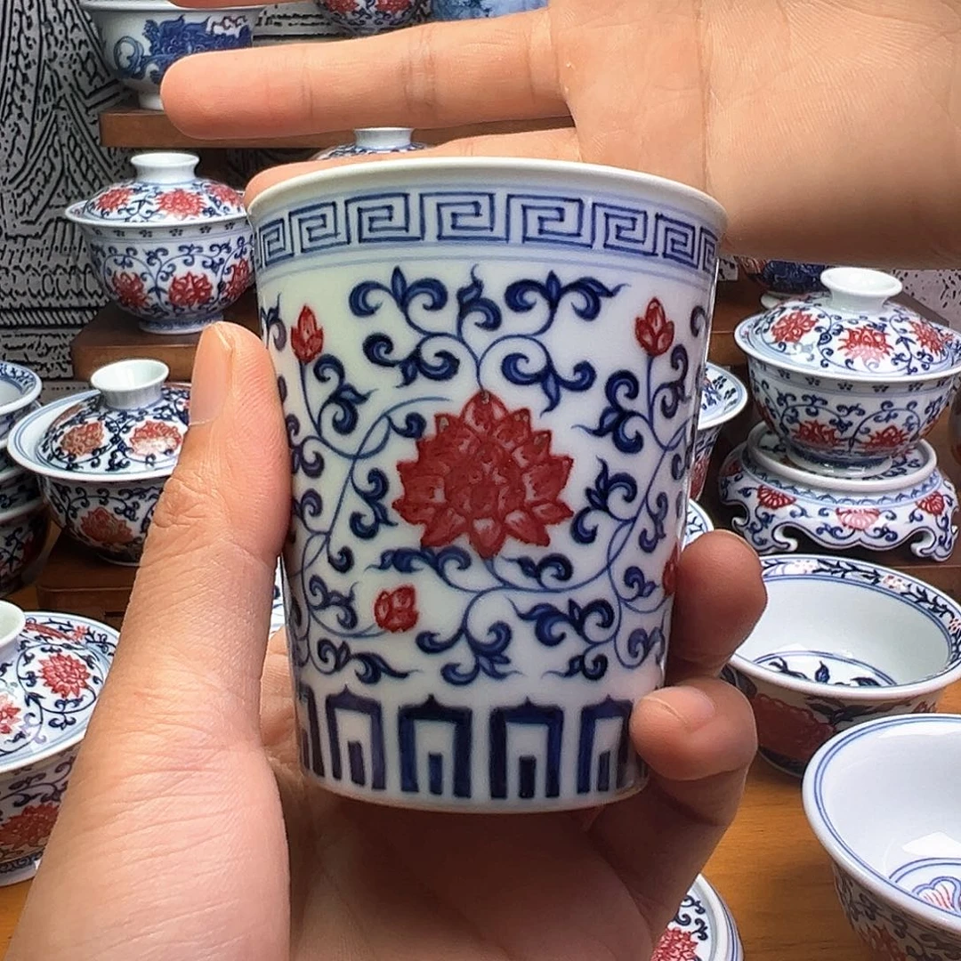 杯子当代青花釉里红可乐杯