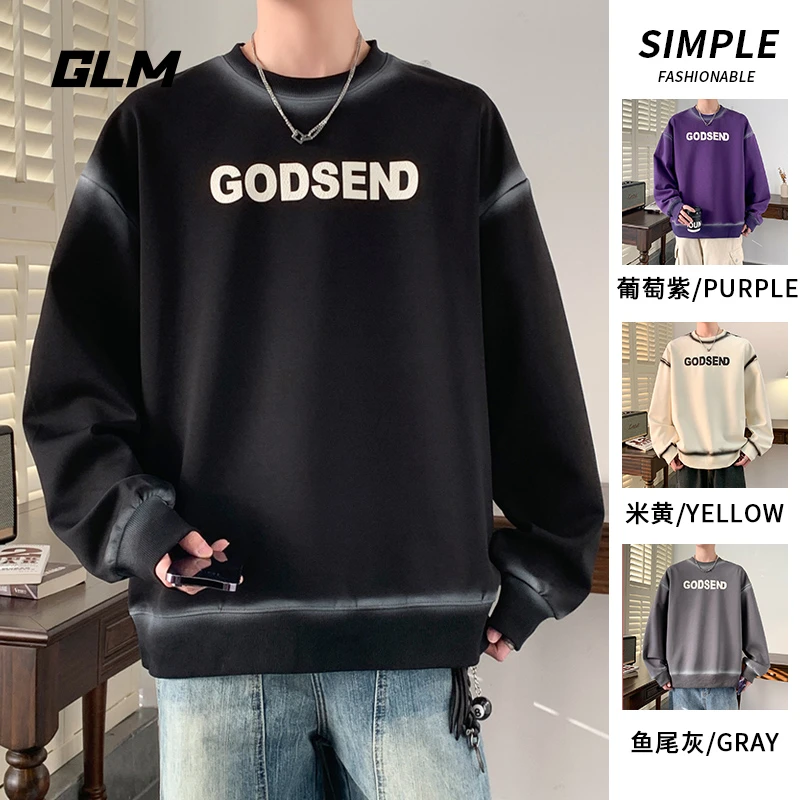 集团品牌GLM长袖t恤男士春秋季新款美式潮流休闲卫衣圆领宽松上衣