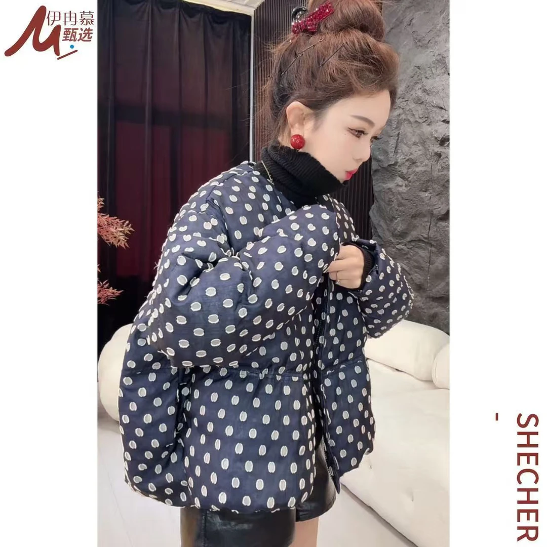 【伊冉慕】保暖短款刺绣天丝提花点拉链波点百搭潮流羽绒服5027