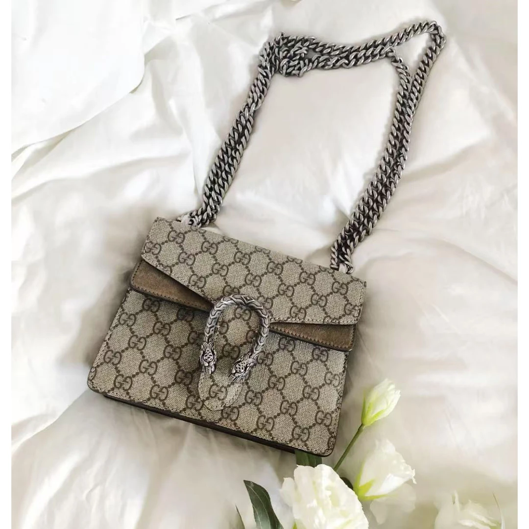 95新 GUCCI/古驰 古驰咖色酒神小号单肩包