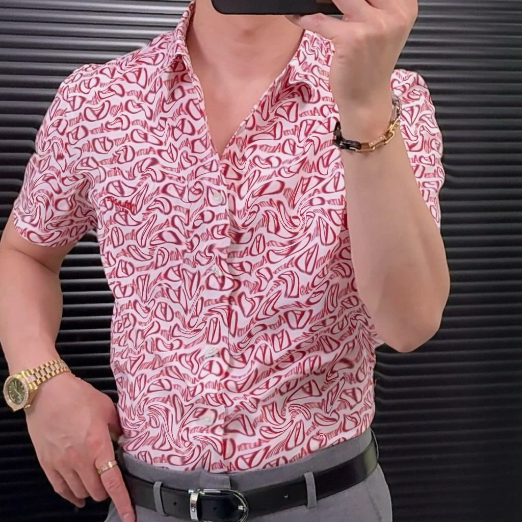 薄款衬衫男轻奢韩版帅气短袖衬衣男士夏季时尚休闲百搭痞帅