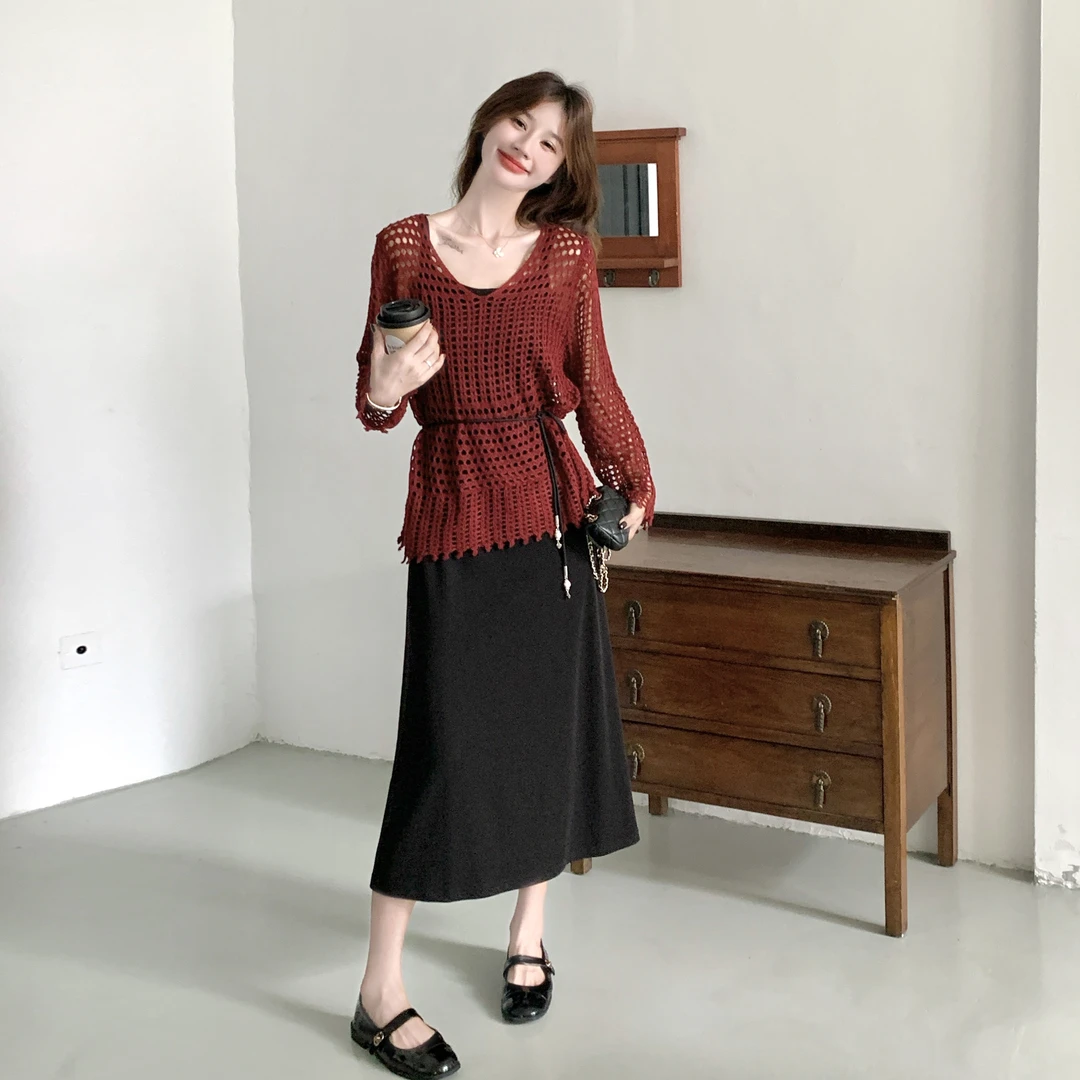 法式慵懒风时尚减龄套装裙女早秋新款针织毛衣高级感吊带裙两件套