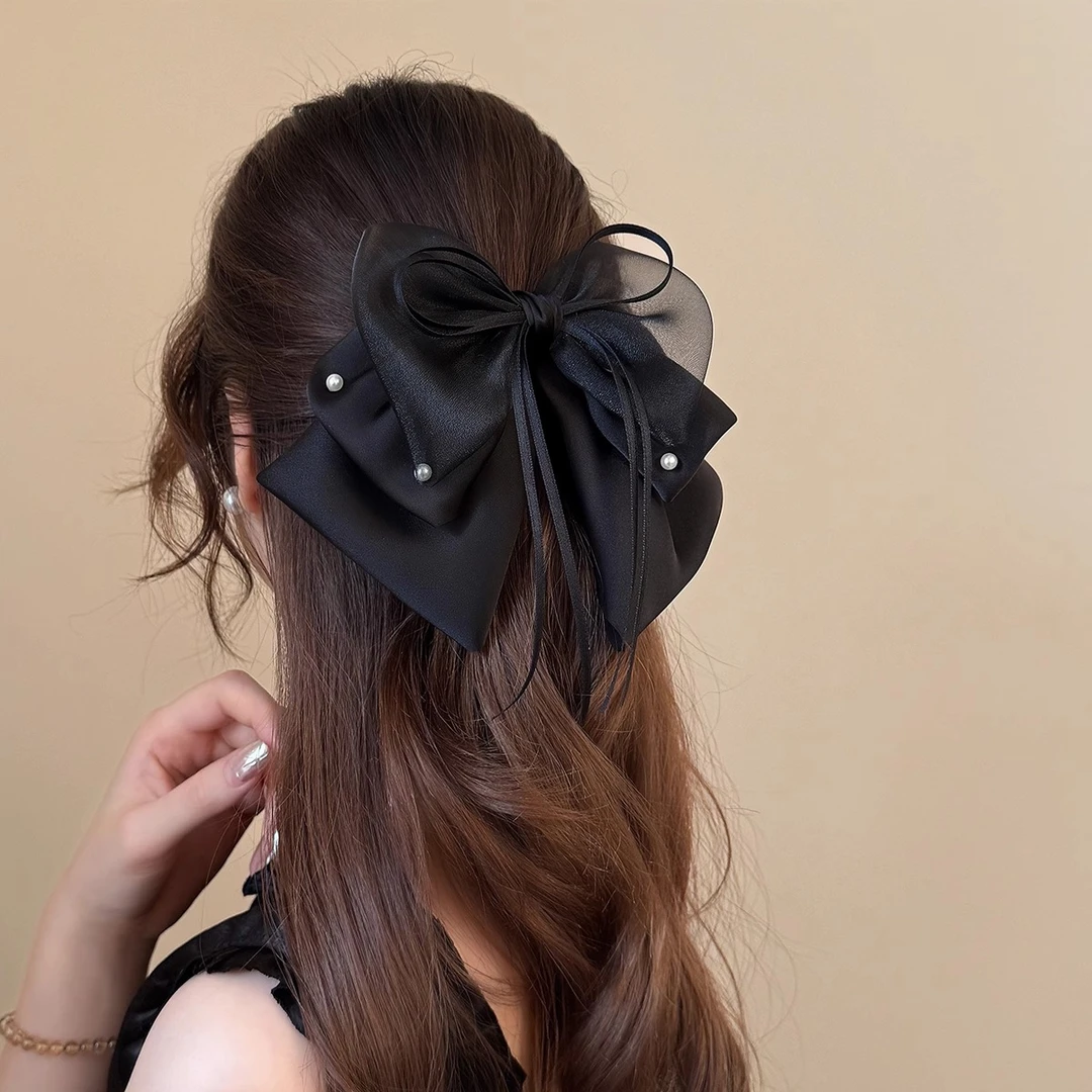 简约风气质三层蝴蝶结马尾夹法式显发量高级感抓夹优雅半扎发头饰