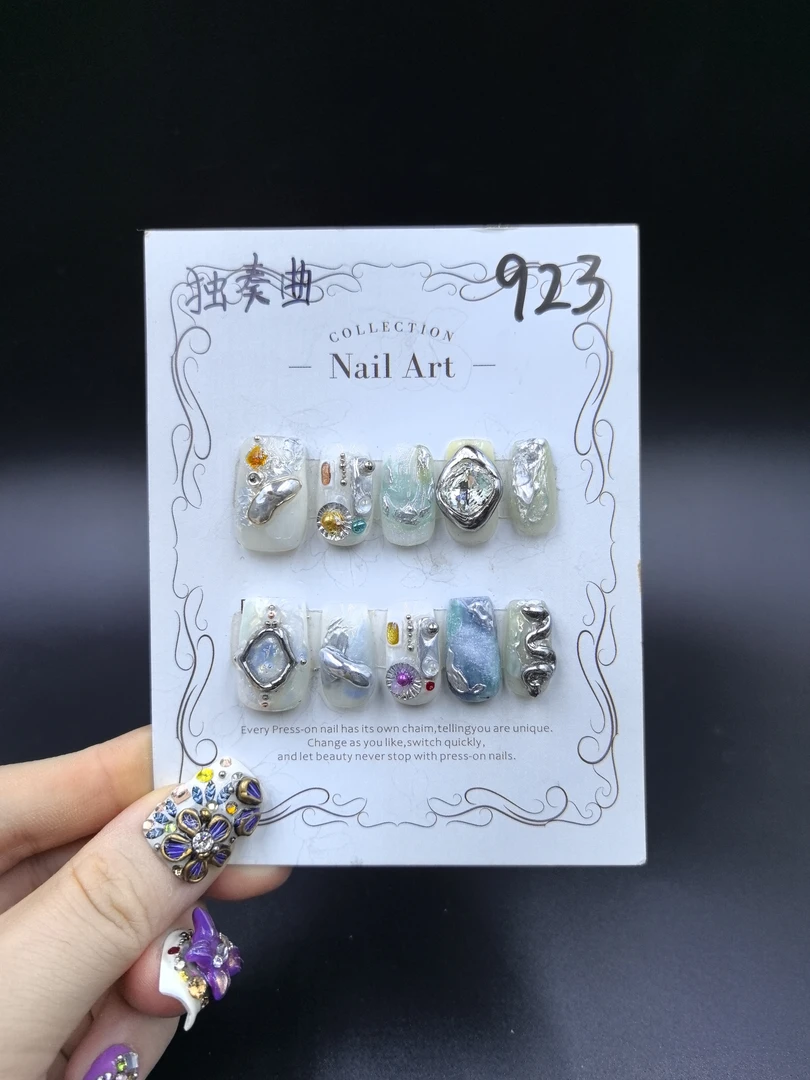 安夏 独奏曲 直角方 纯手工穿戴甲10片