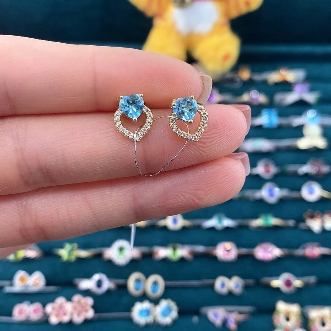 银S925镶嵌托帕石耳饰耳钉