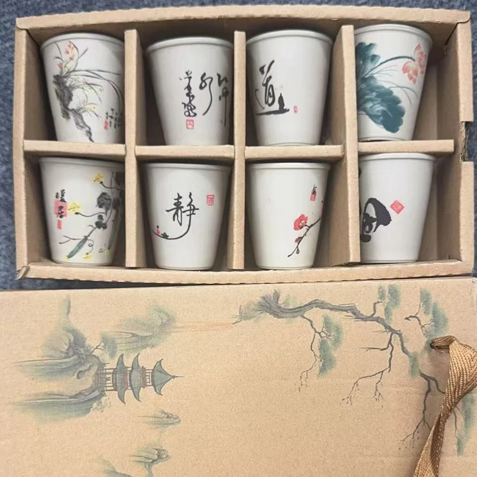 龙窑茶器   粗陶日式杯8个装-老段泥环保盒      4270    (直播)