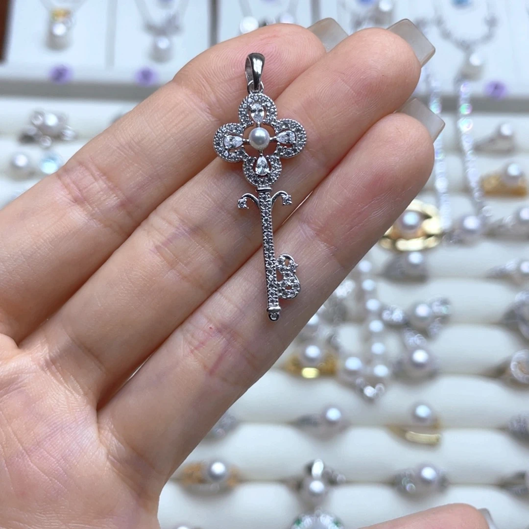 淡水珍珠银S925镶嵌吊坠(不含链)