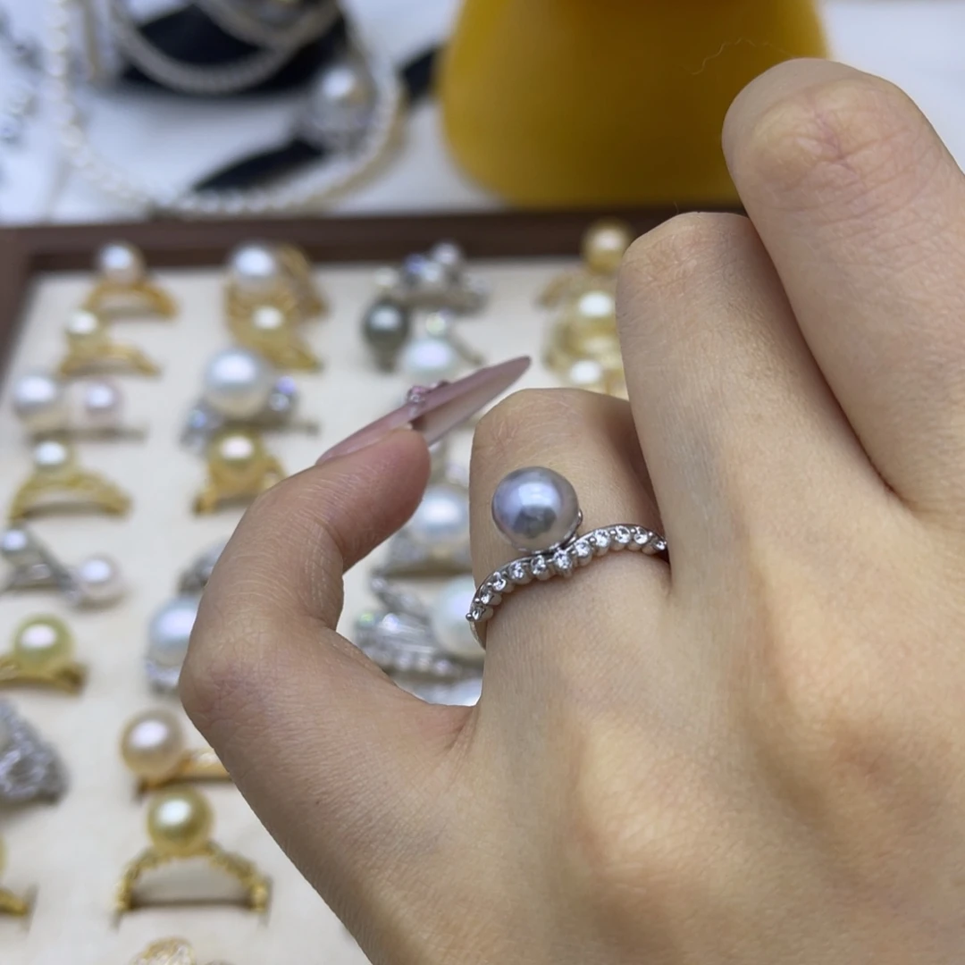 戒指海水珍珠银S925镶嵌