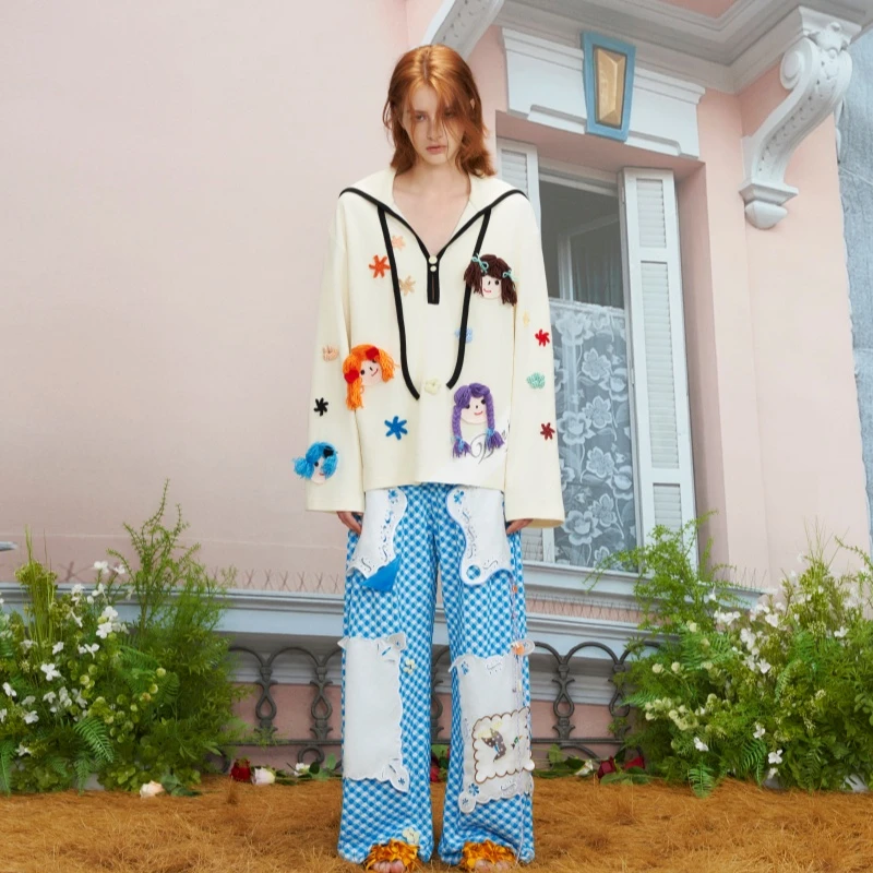 CHEERi UPi快乐小女孩海军领长袖TEE