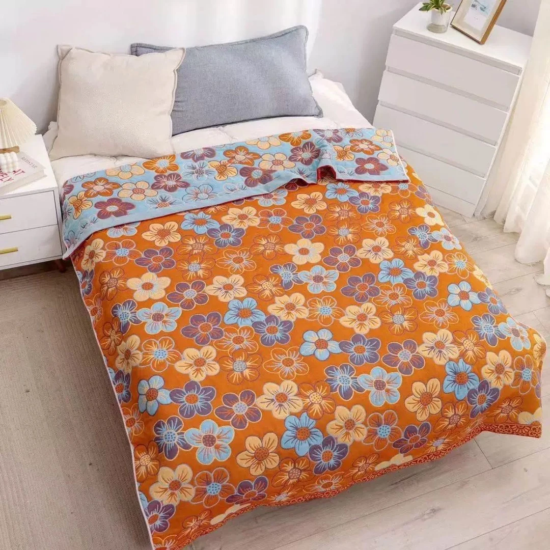 床单150*200亲肤床单棉巾被被盖毯多层 柔软色织床盖单人