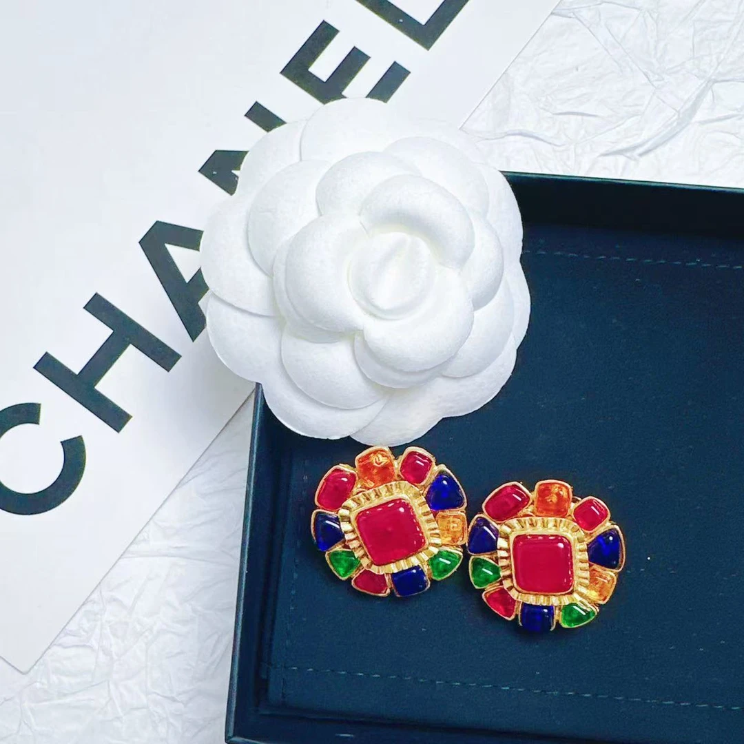 95新 Chanel/香奈儿 柚礼中古/香奈儿马赛克琉璃耳夹CG501062