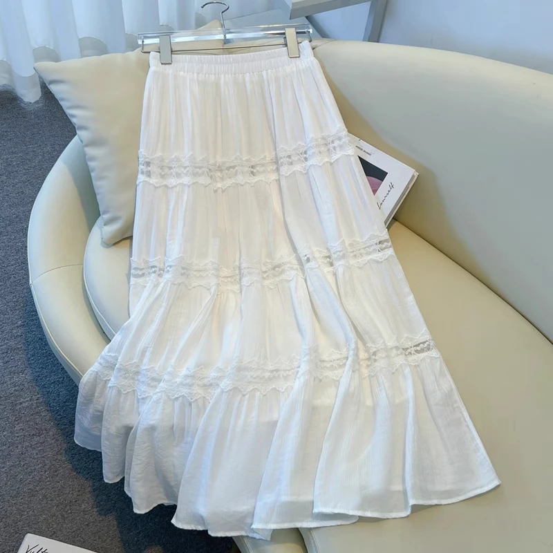 拉夏贝尔蕾丝拼接半身裙2025可爱显瘦伞裙裙子半裙显瘦简约蛋糕裙