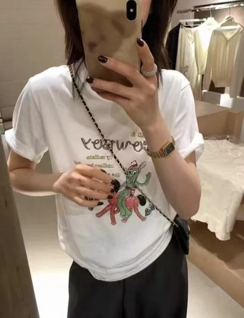 Datou 休闲宽松卡通趣味印花短袖3883