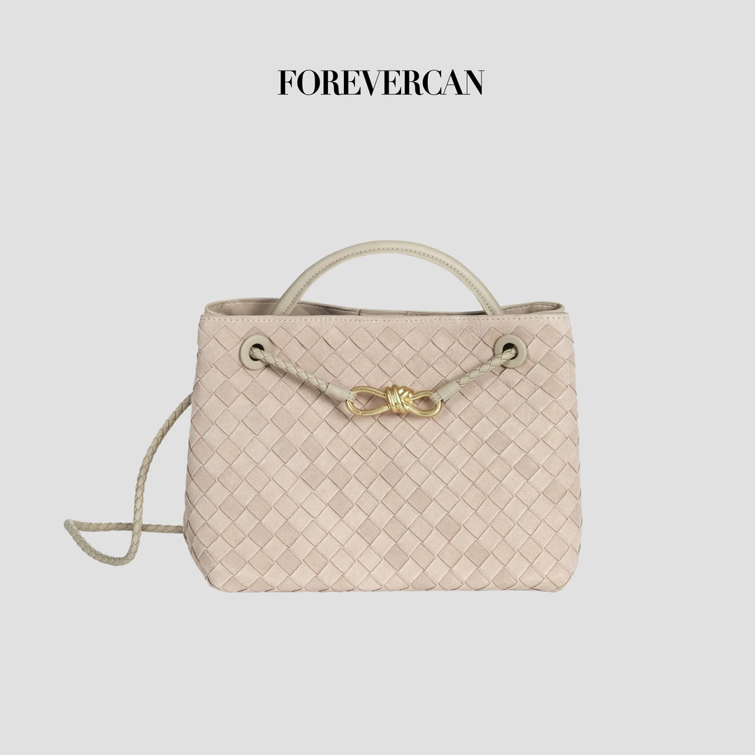 FOREVERCAN【新品彩蛋】杏色头层磨砂牛皮编织包包BB27330